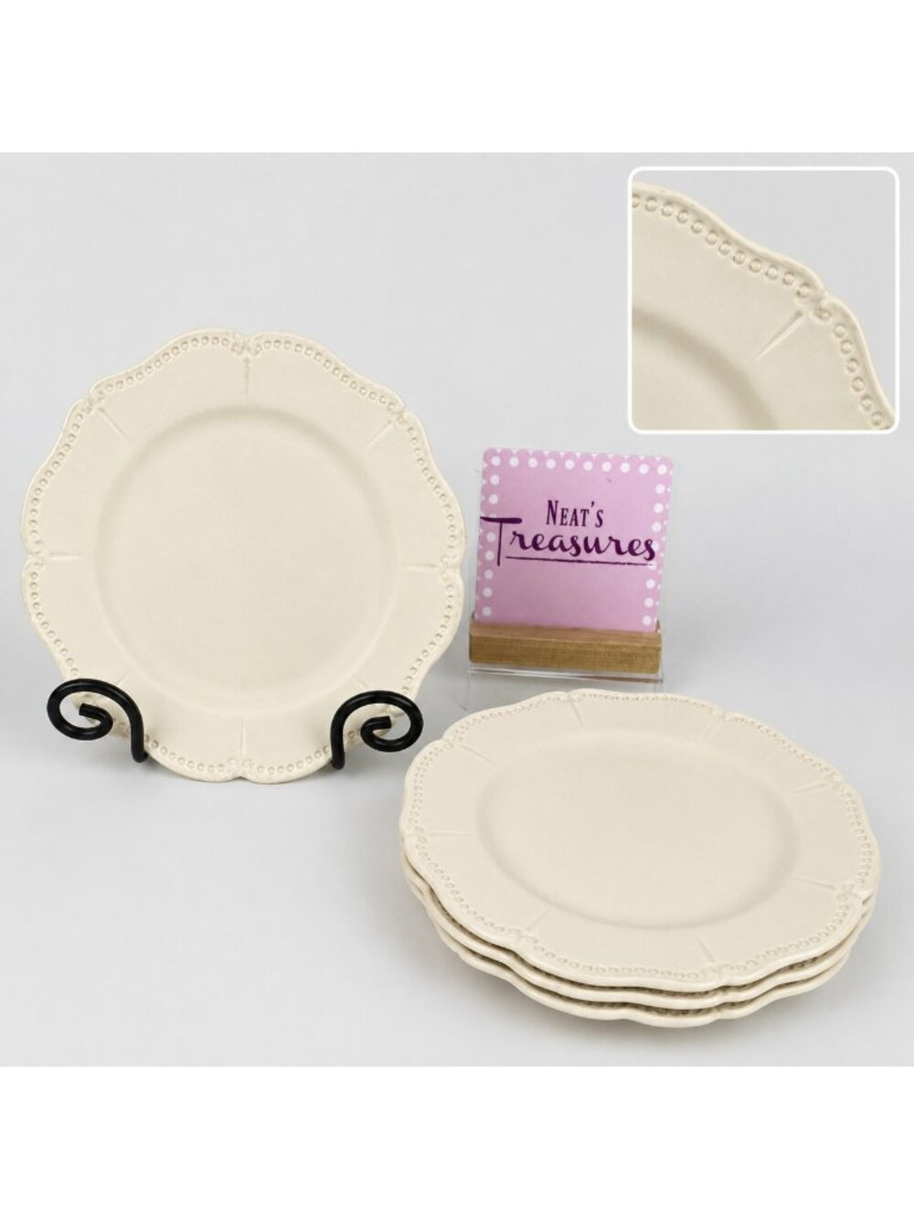 Chris Madden JCPenny ADALINA Ivory Embossed Stoneware Salad Lunch Plates Set 4
